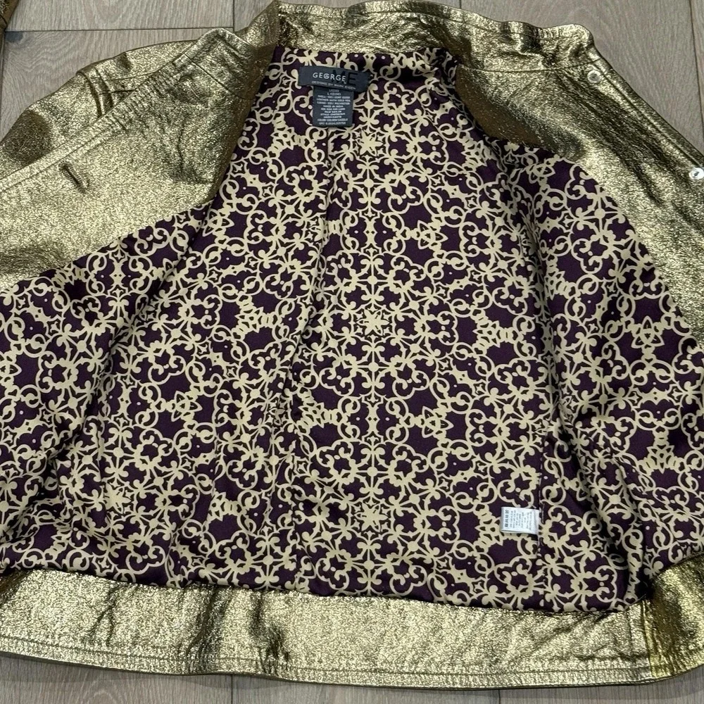 Vintage George By Mark Eisen‎ Gold Foil Goat Suede Luxe Metallic Jacket Y2K Sz L